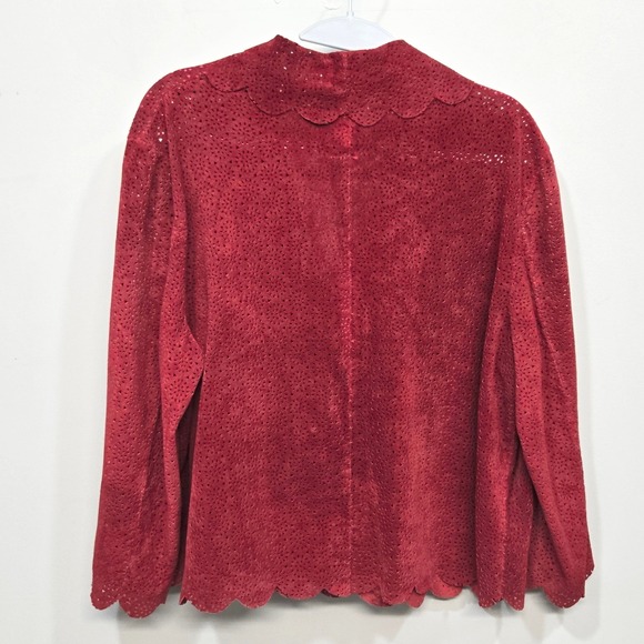 Vintage 90s Spiegel Suede Leather Jacket Plus Size 18 Laser Cut Scallop Western - Picture 2 of 8